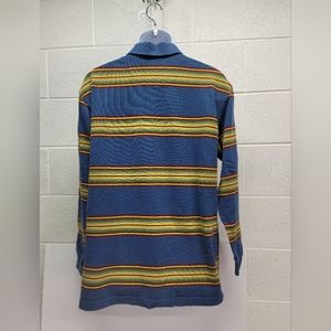 Sun River Polo Shirt Mens L Blue Green Yellow Red Striped Long Sleeve